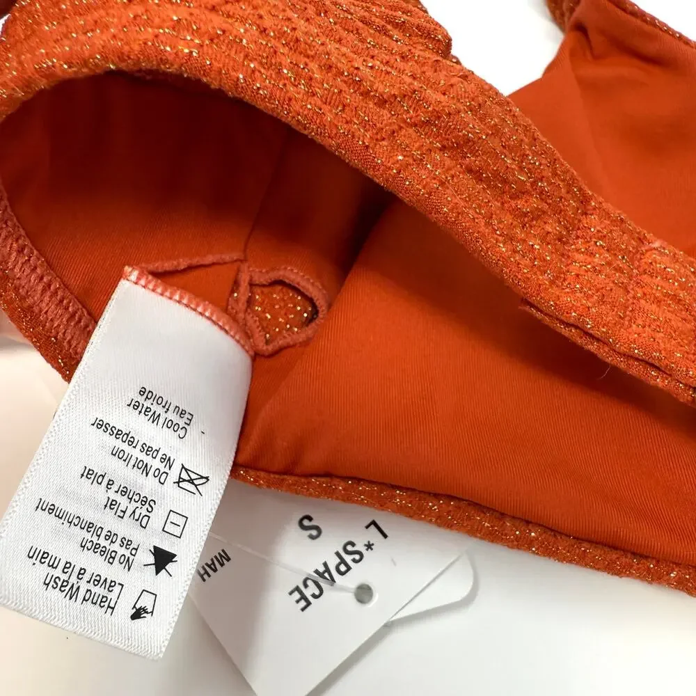 L*SPACE Lloyd Ruched Strap Bikini Top In Shimmer Orange Size Small New